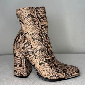 Steve Madden Beige and Black Snake-Print Block Heel Ankle Boots